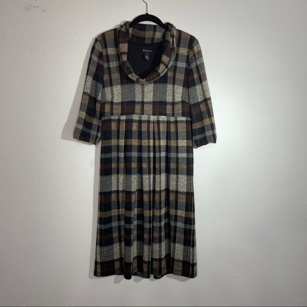 New Directions Plaid Cowl Neck Dress Medium